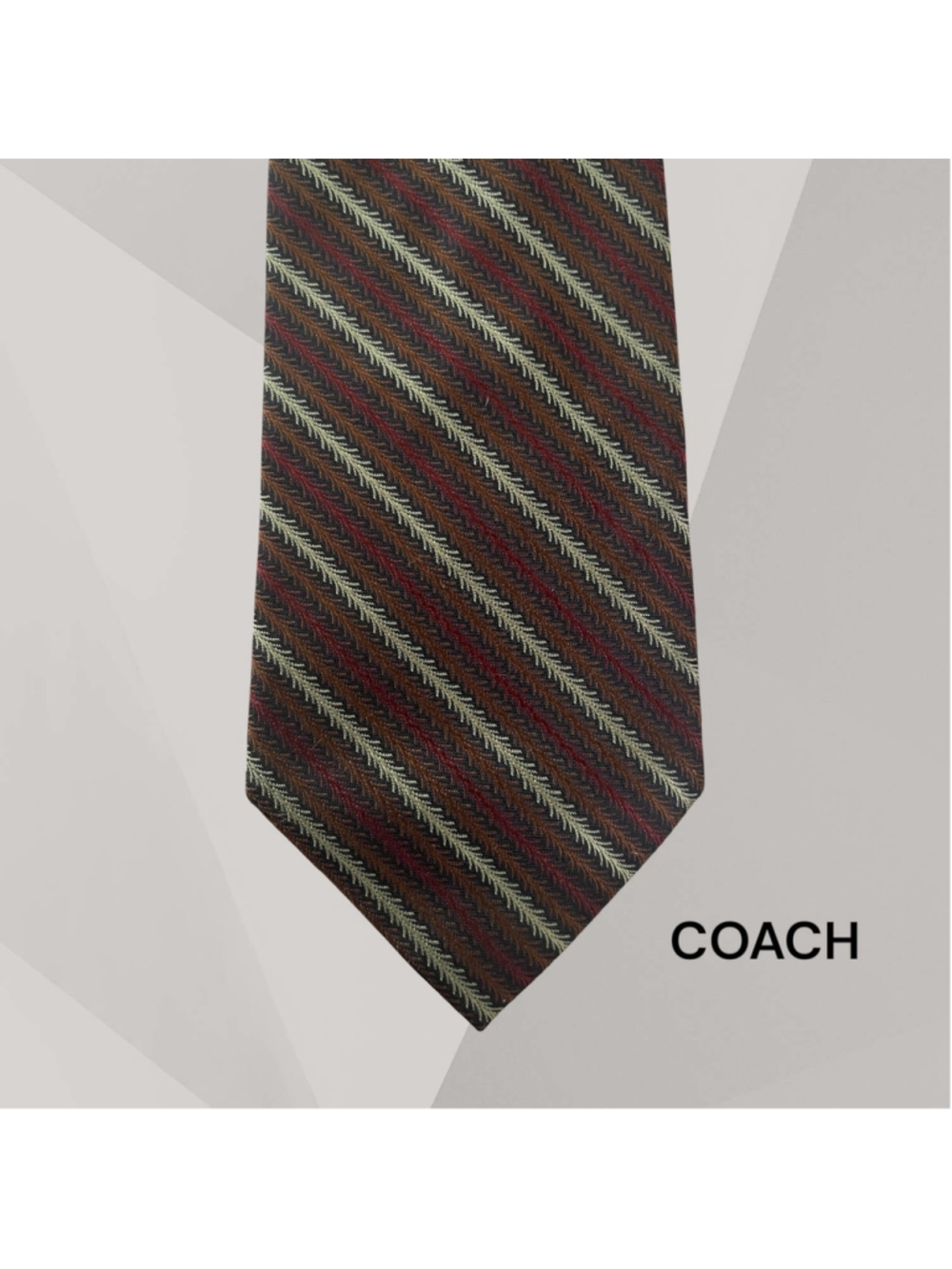 Coach Necktie One Size Brown Red Patterned Silk Tie USA